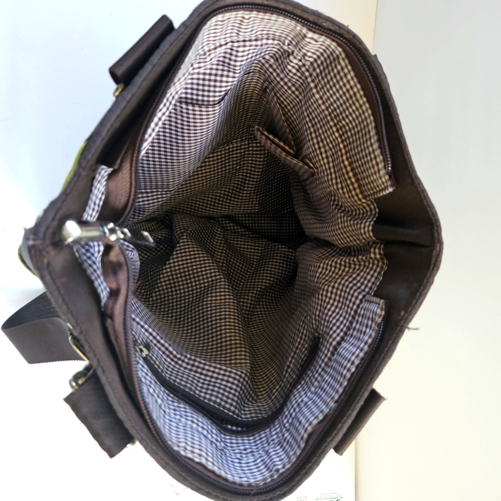 Nylon Brown and Green Basket Weave Shoulder Bag Heavy Duty - Picture 5 of 9